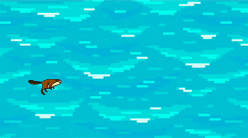 The Game final stage, a beaver swimming between logs